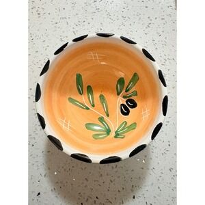 Made in Italy Hand Painted Ceramic Bowl Olive Branch Polka Dot Mediterranean